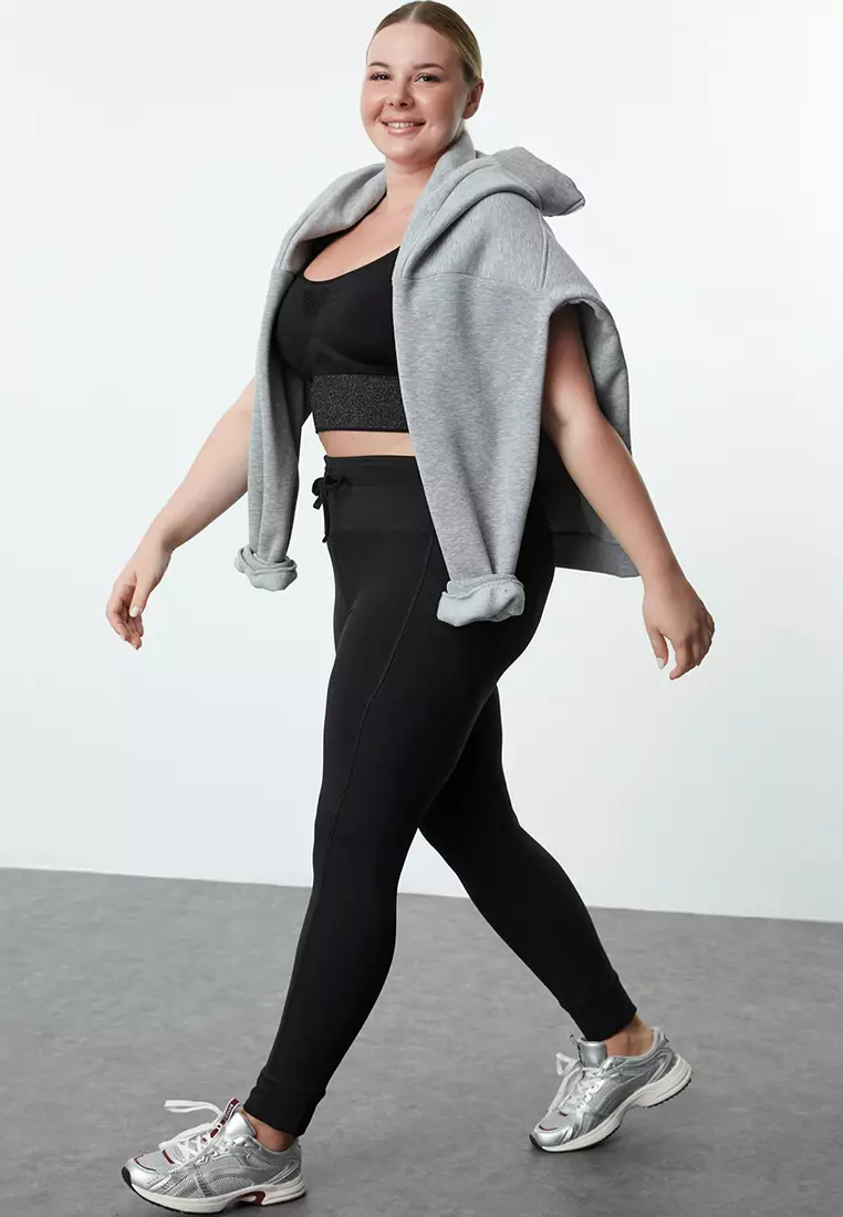 Black Brushed Scuba Full Length Sports Leggings TBBAW25BV00000