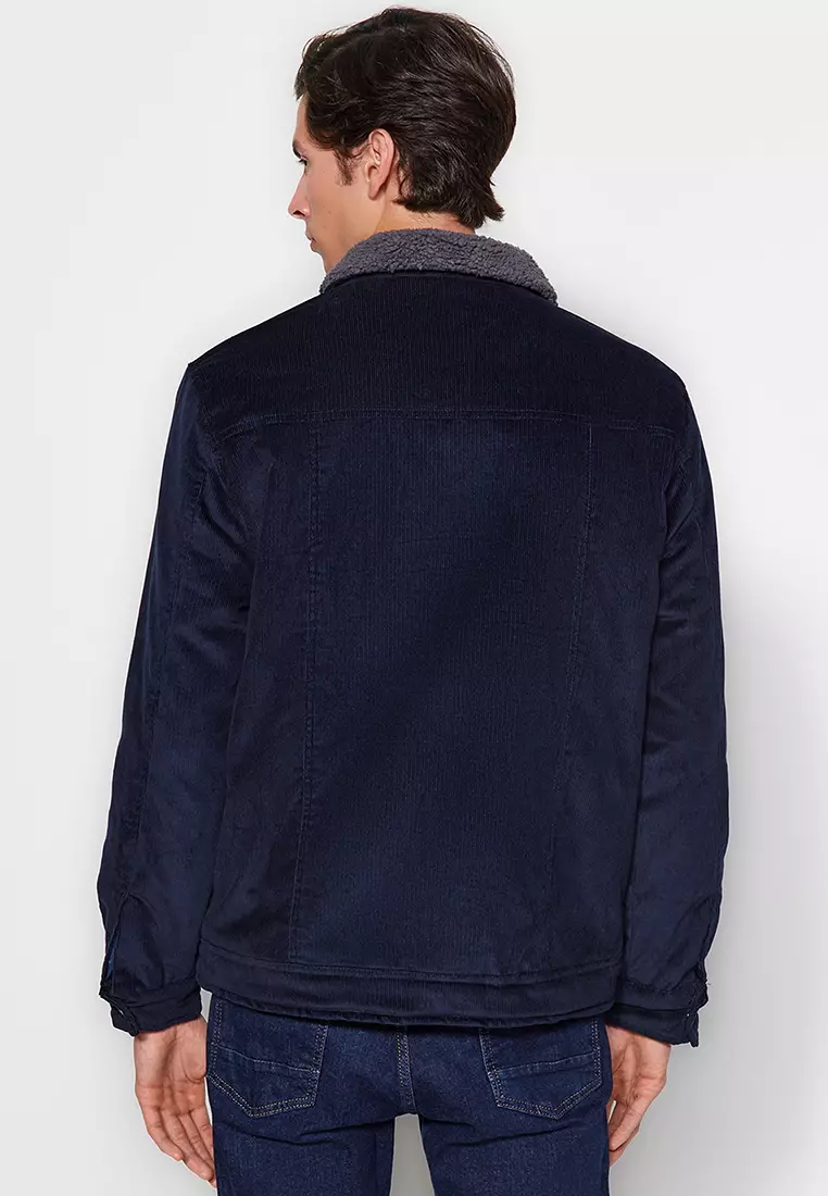 Navy Blue Unisex Regular Fit Plush Velvet Winter Coat