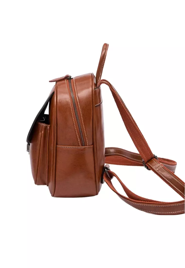 Women's Retro Zipper Cowhide Leather Backpacks