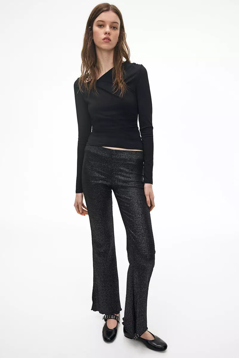 Smocked flared trousers