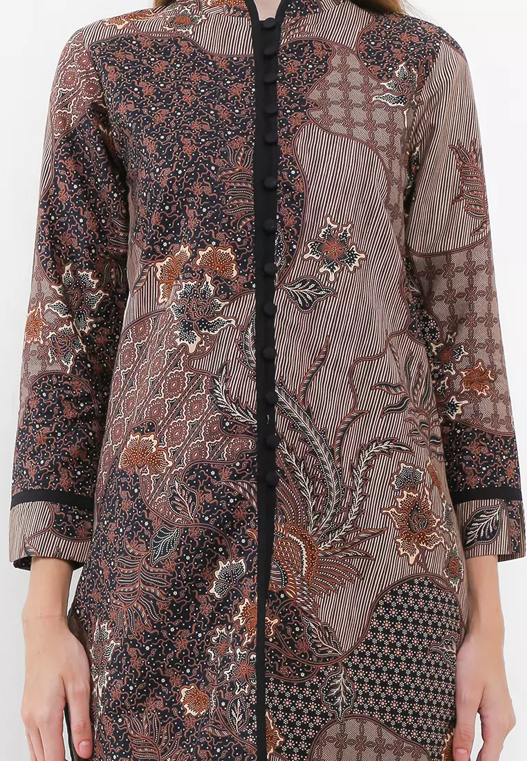 Tunik Muslim Atasan Wanita Batik Premium Denia Sogan Brown
