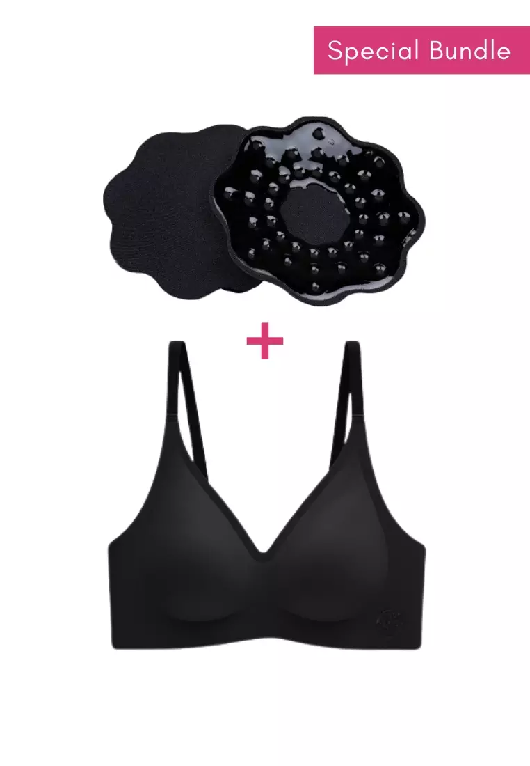 Kiss & Tell Special Bundle Premium Olivia Seamless Wireless Paded Push Up  Bra and Nipple Cover Pads Flower in Black 2024, Buy Kiss & Tell Online