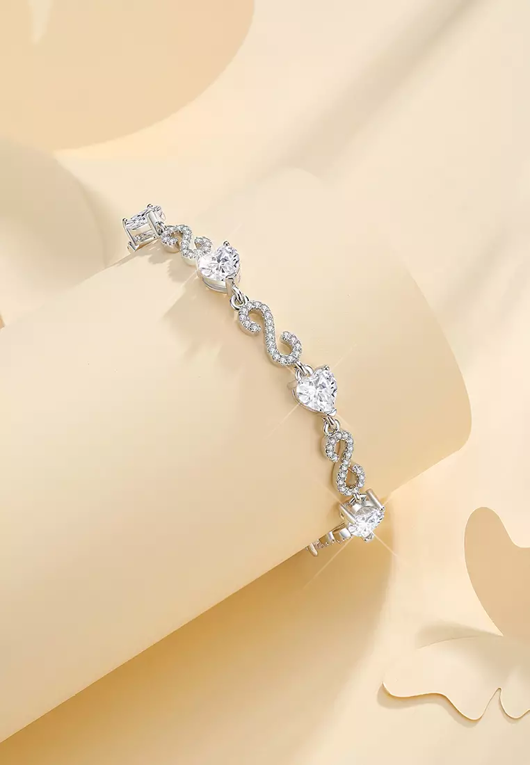 Gelang Wanita Original Berlian Korea Elegan Titanium Anti Pudar Berbentuk Hati Rantai Ganda Cewek Bracelets