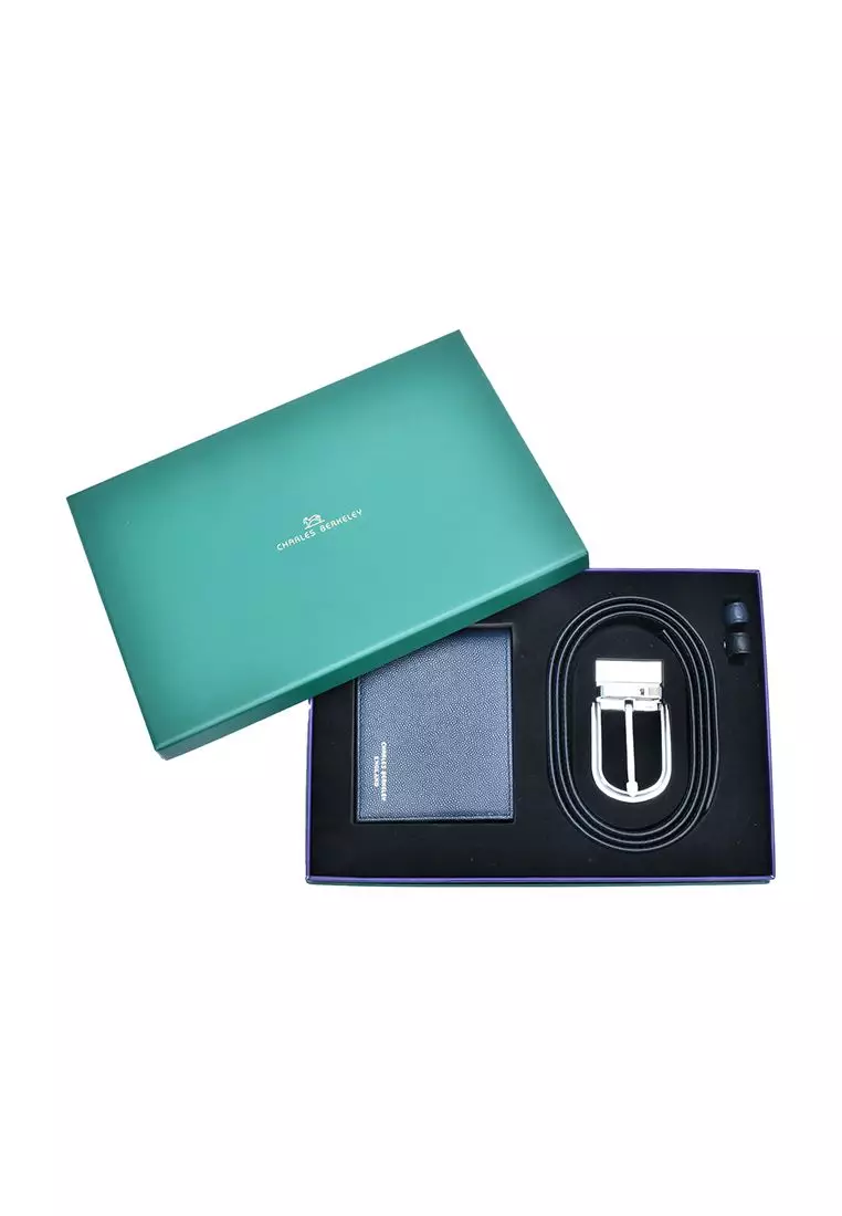 Tumbled Leather Bifold Wallet & Silver Buckle Leather Belt Combo Gift Set