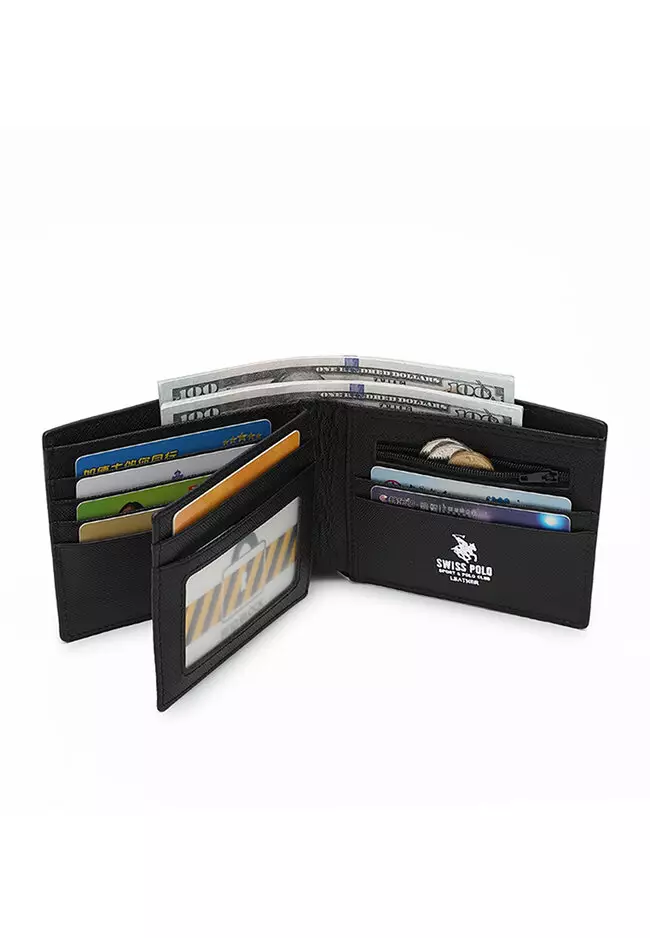 Genuine Leather RFID Short Wallet - Black