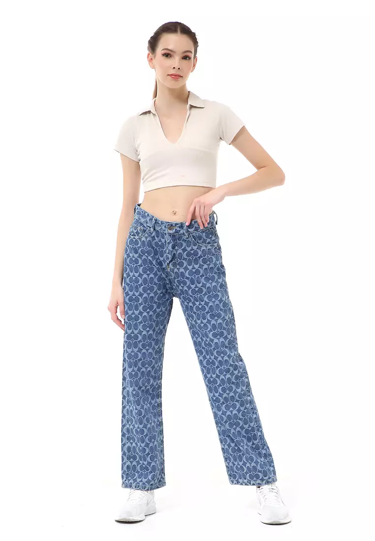 Stella Highwaist Jeans Kulot Wanita Long Pants Stylish Motive Material Denim ORIGINAL - Blue