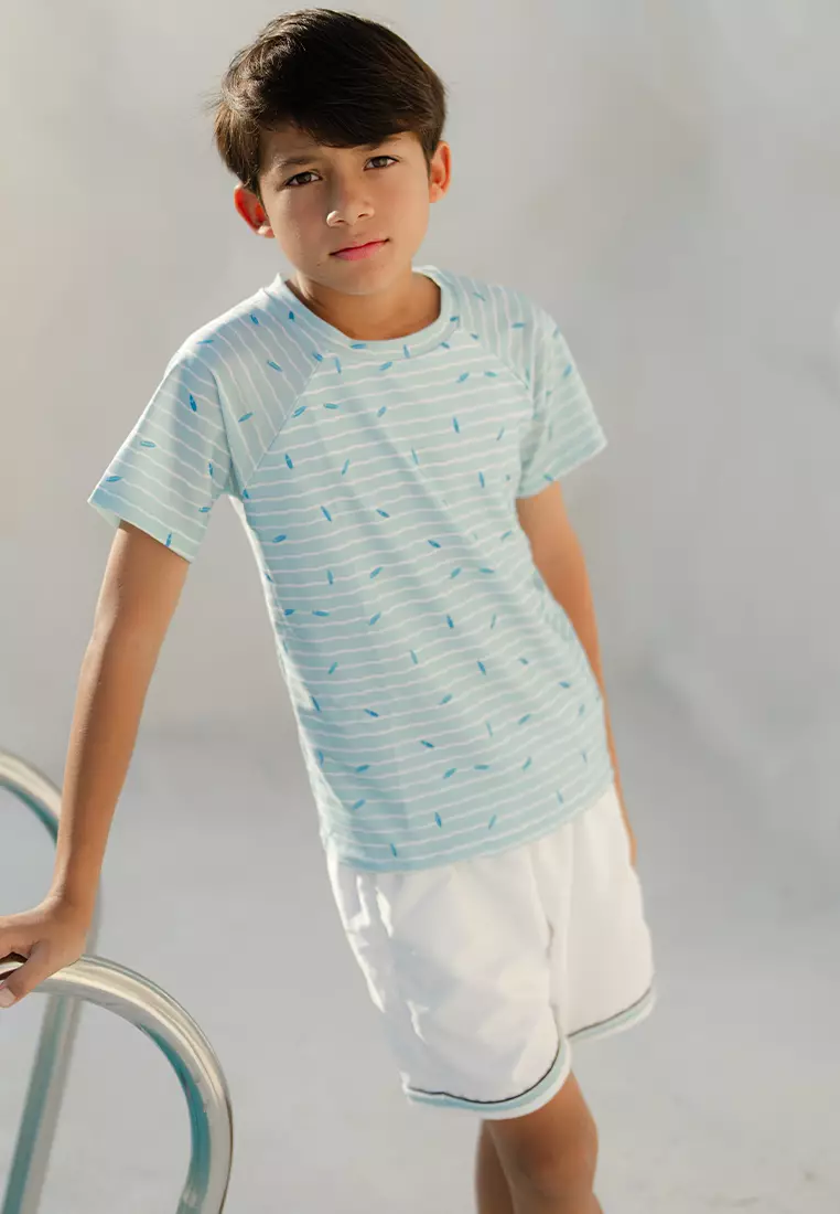 Bleu Marine Unisex Top & Pants Two Pieces Swimwear, Baju Renang Anak - Canal Wave