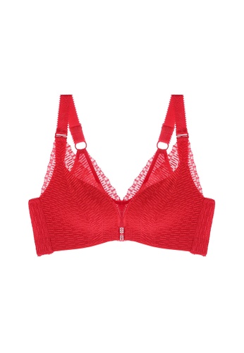 ZITIQUE red Women's Non-wired Front Buckle Thin Pad Bra - Red BBCF3US5645AAFGS_1