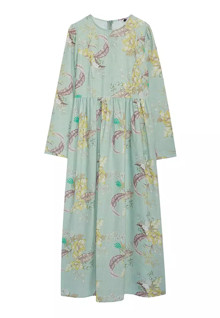 Mint Floral Linen Look Woven Dress Tctss24Eb00225