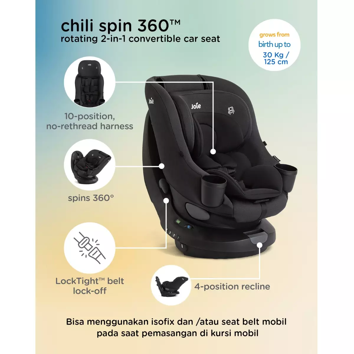 Joie Chili Spin 360™ Rotating 2-in-1 Convertible Car Seat Shale - Dudukan Kursi Mobil Bayi & Anak