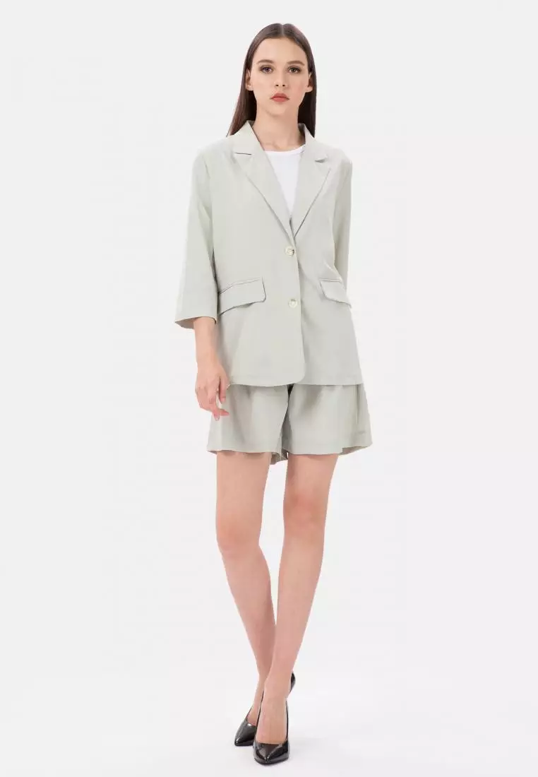 Mid Sleeve Blazer & Pants Suit in Green