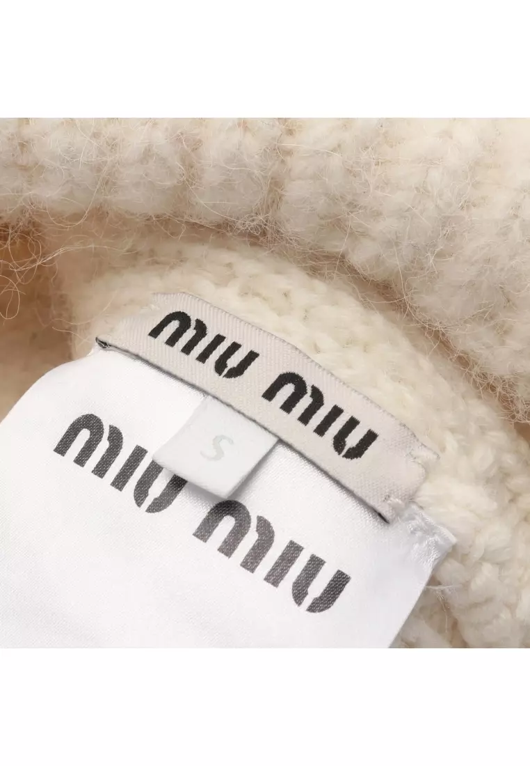 Pre-Loved MIU MIU logo knit hat beanie wool off white