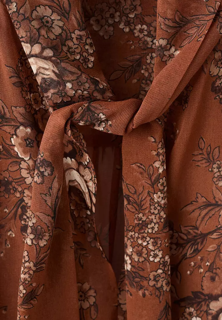 Floral-Print Blouse with Bow