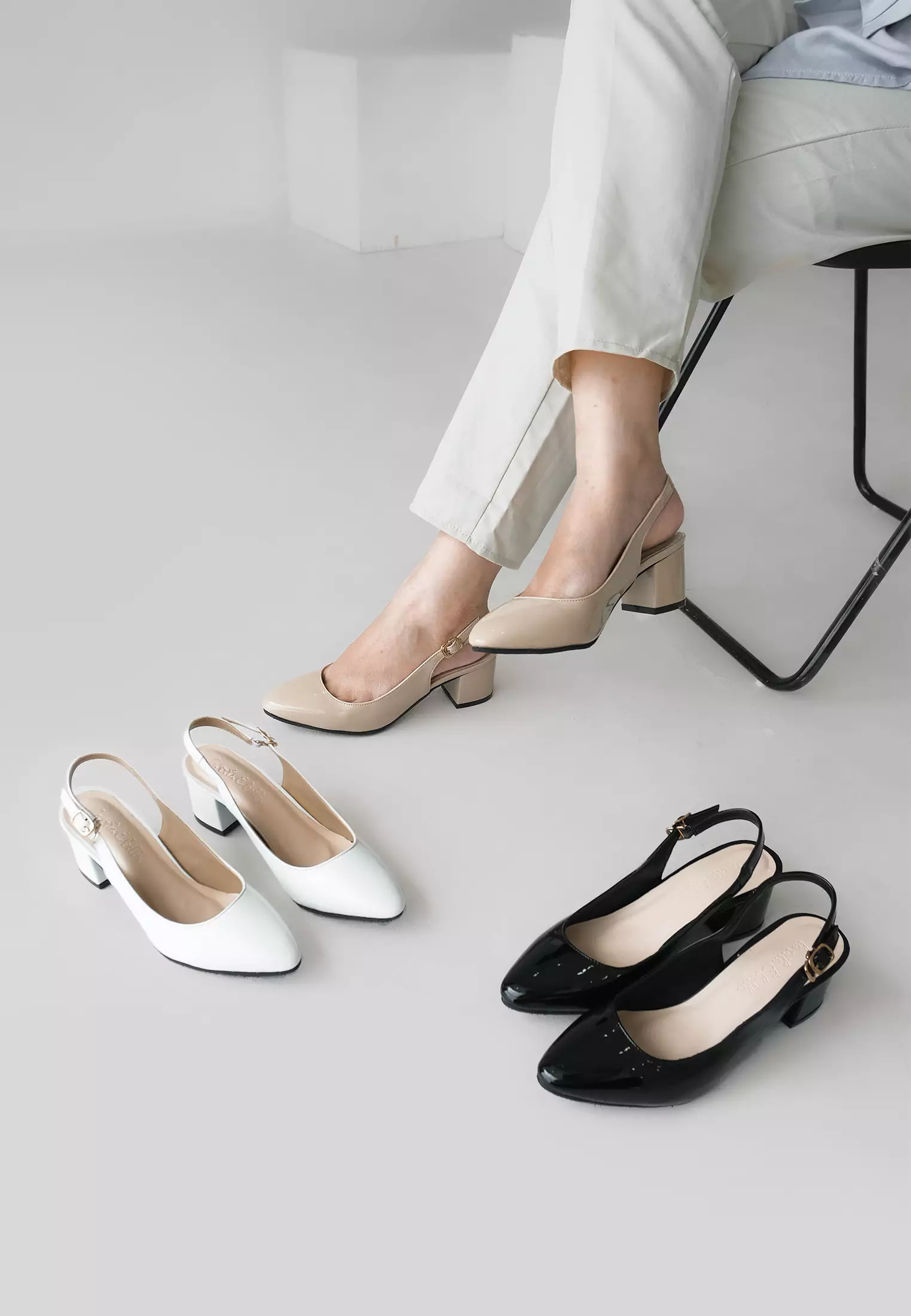 Sophia Sepatu Slingback Wanita Block Heels Pointed Toe