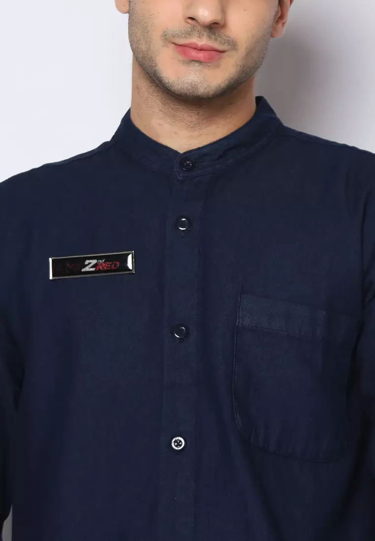 Kemeja Denim Glorys Krah Mandarin KT L/S Navy Blue 182502