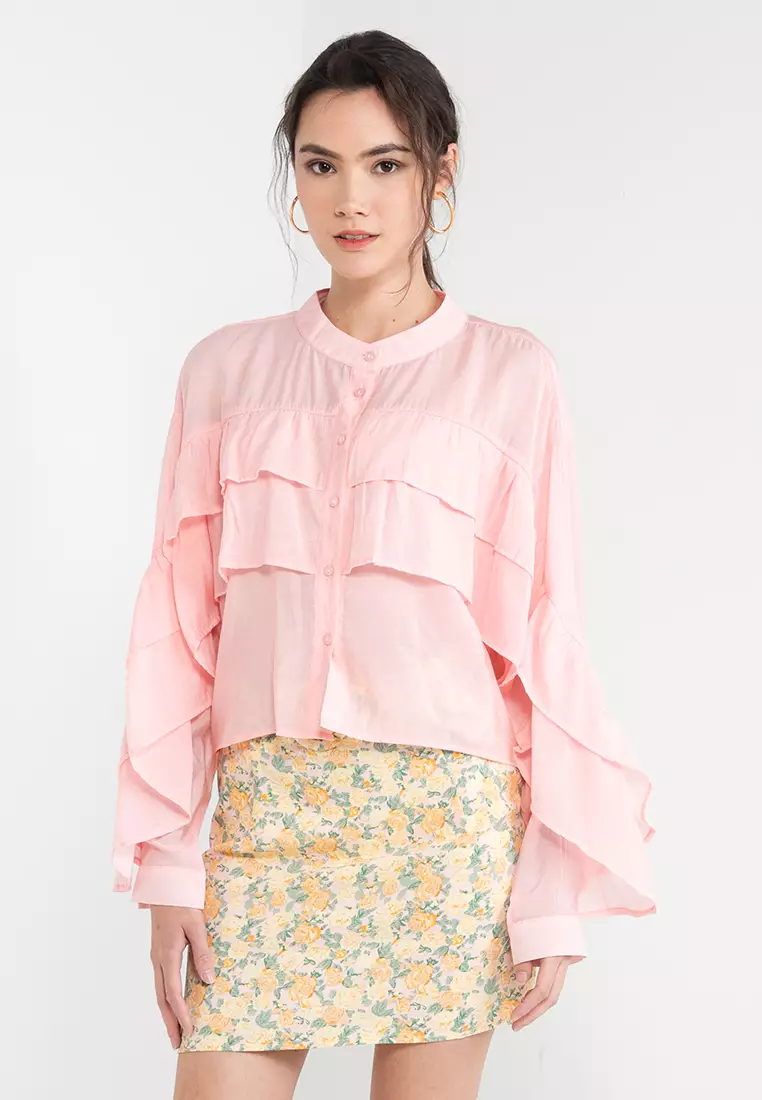 Pleated hot sale ruffle blouse