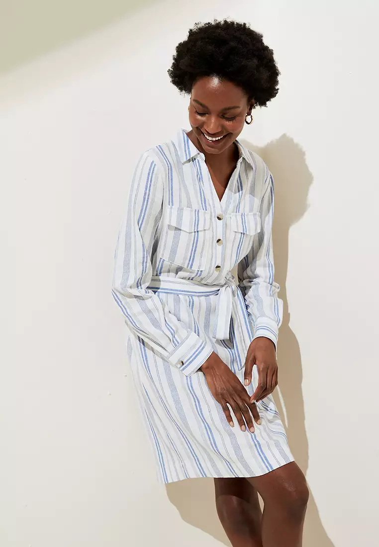 Jual Marks Spencer Linen Rich Striped Knee Length Shirt Dress