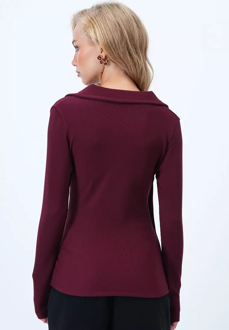 Shirt Collar Double Breasted Cut Drape Detailed Blouse