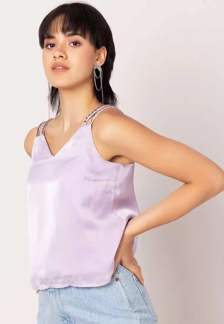 Lilac Embellished Strappy Top