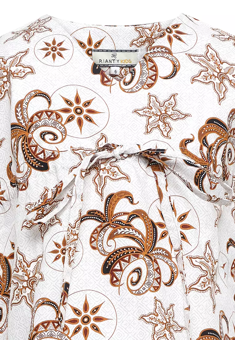 Blouse/ Blus Baju Anak Perempuan Ammara Batik Lengan Pendek Renda White