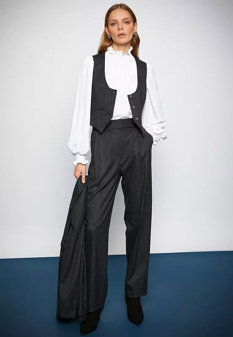 Striped U-Neck Crop Blazer Vest