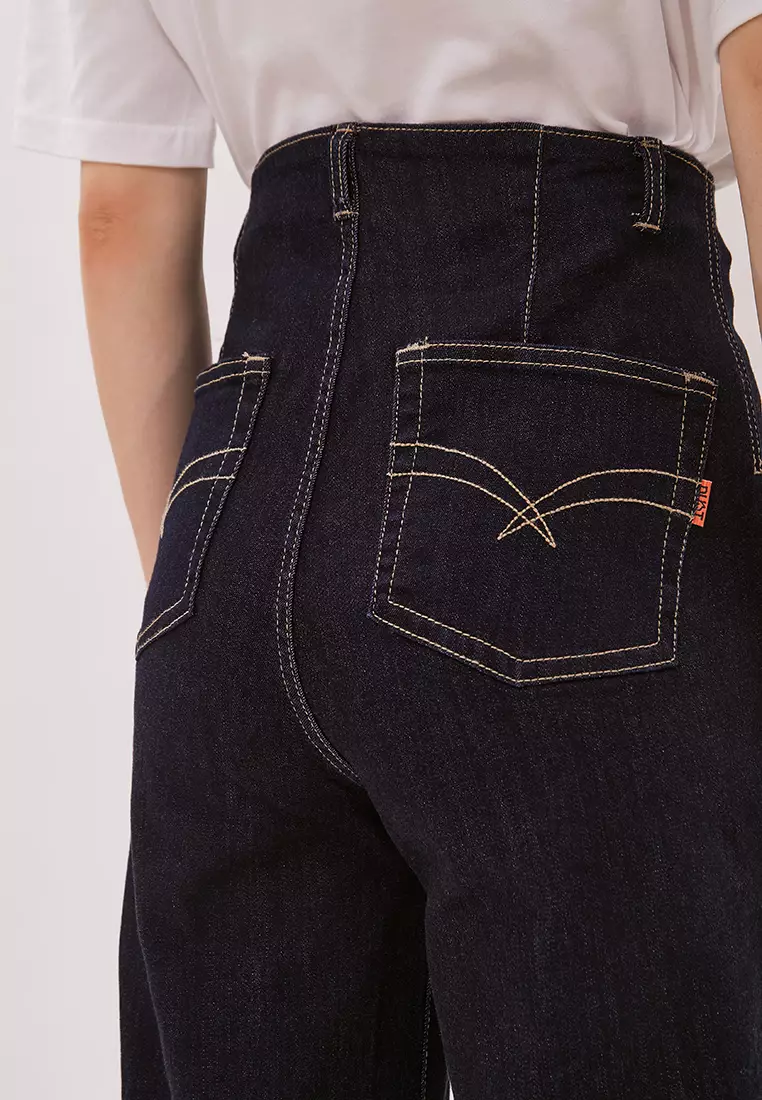 DUST Celana Waistless Baggy Wide Leg Jeans Namara Dark Blue (D.39137)
