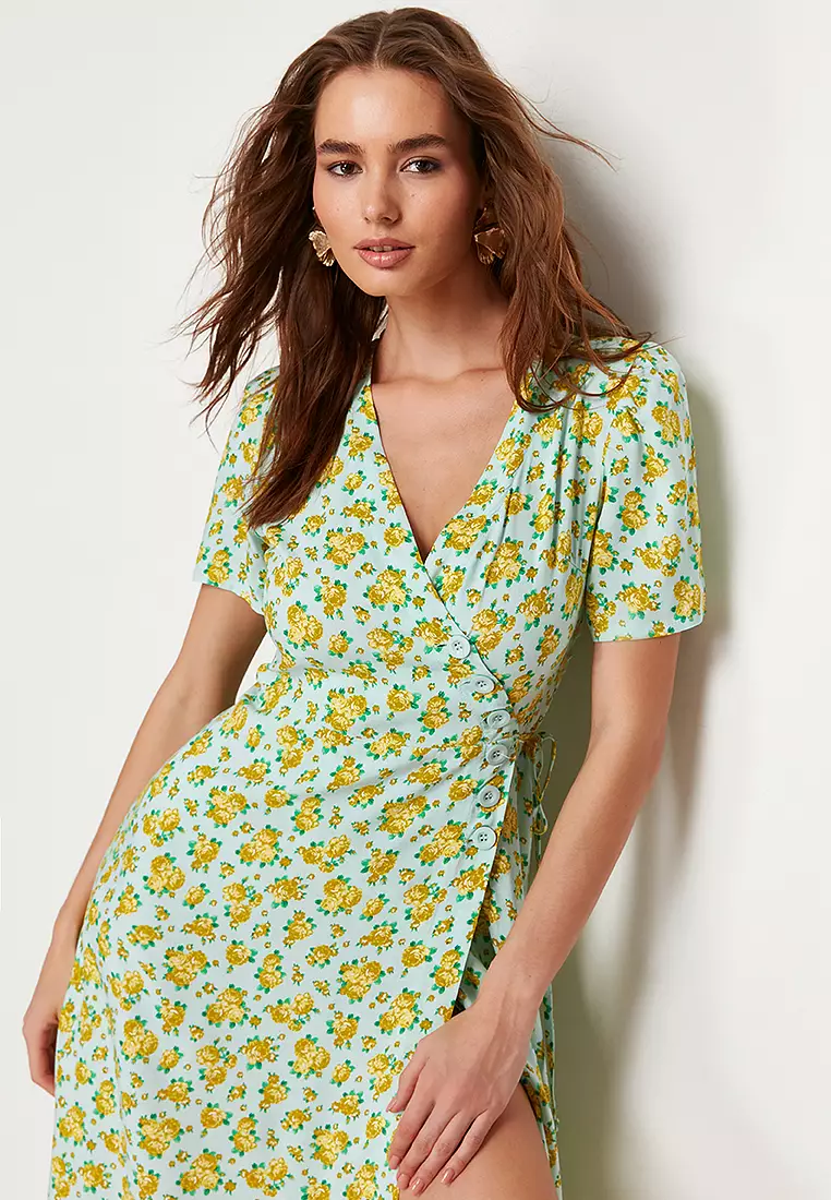 Viscose Wrap Midi Dress