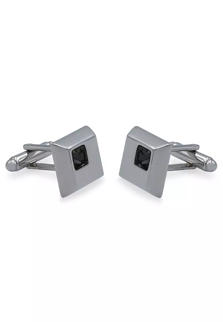 Palmira Chrome Black Diamonte Cufflink