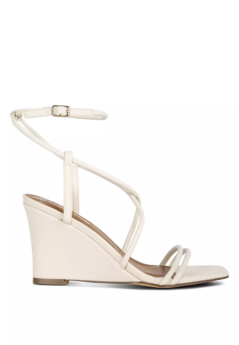 Discount on London Rag  shoes - SKU: Ecru Ankle Strap Wedge Sandals
