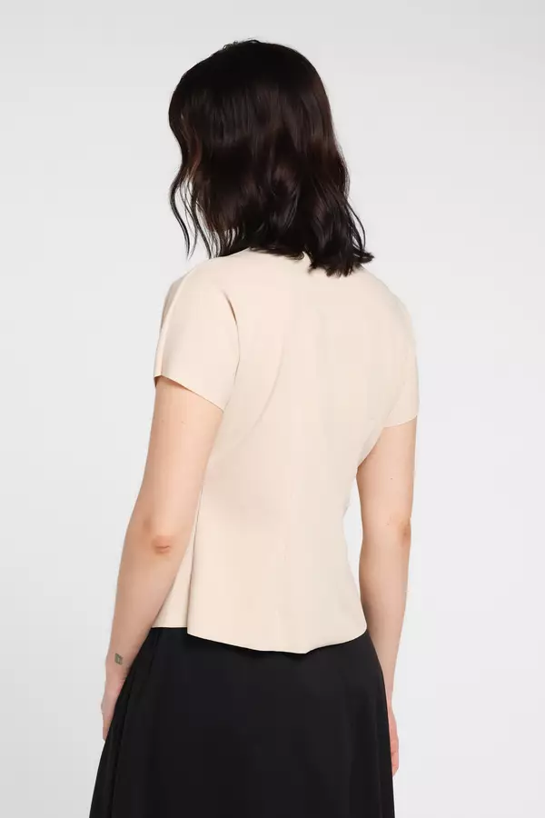 MINIMAL - Marjoan - Blus Asimetris Kerah V-Neck - Beige Colour Beige