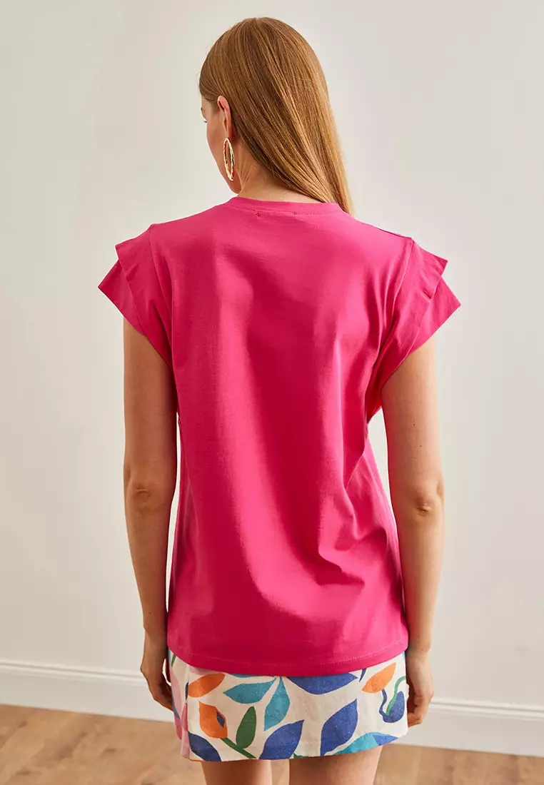 Sleeve Detailed Cotton T-Shirt