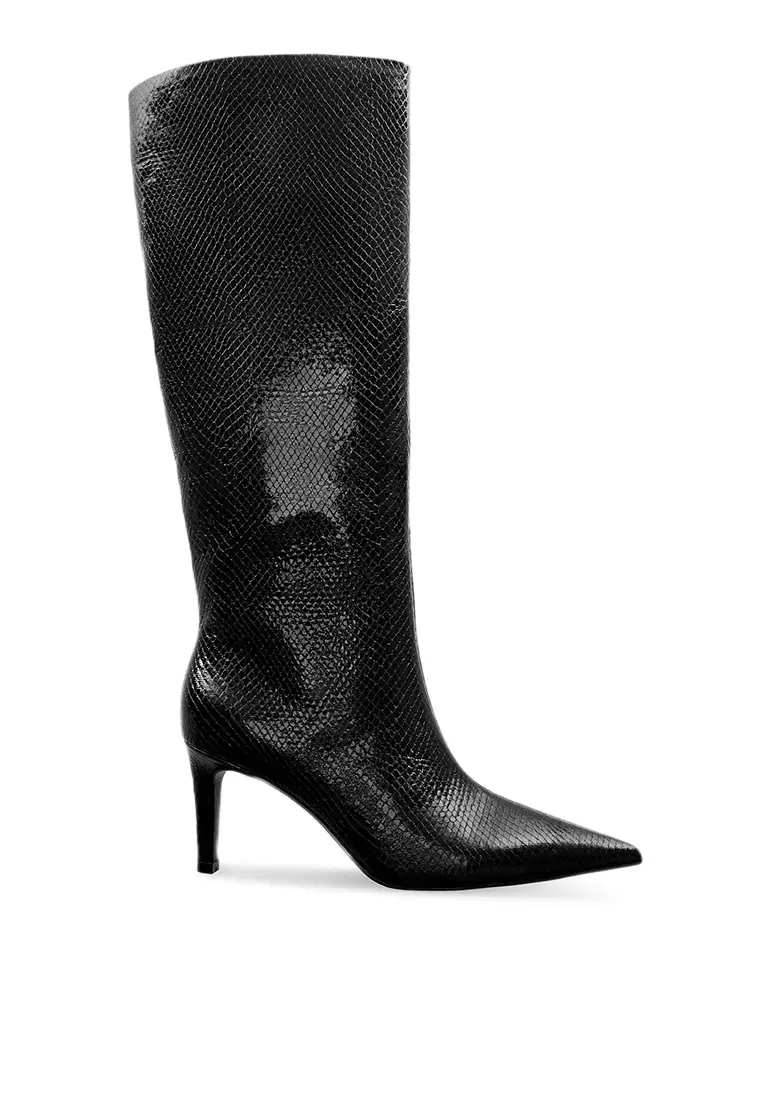 Discount on Mango  shoes - SKU: Snake Effect Heeled Boots