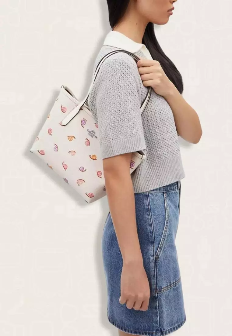 Coach Small City Tote With Snail Print Chalk Multi
