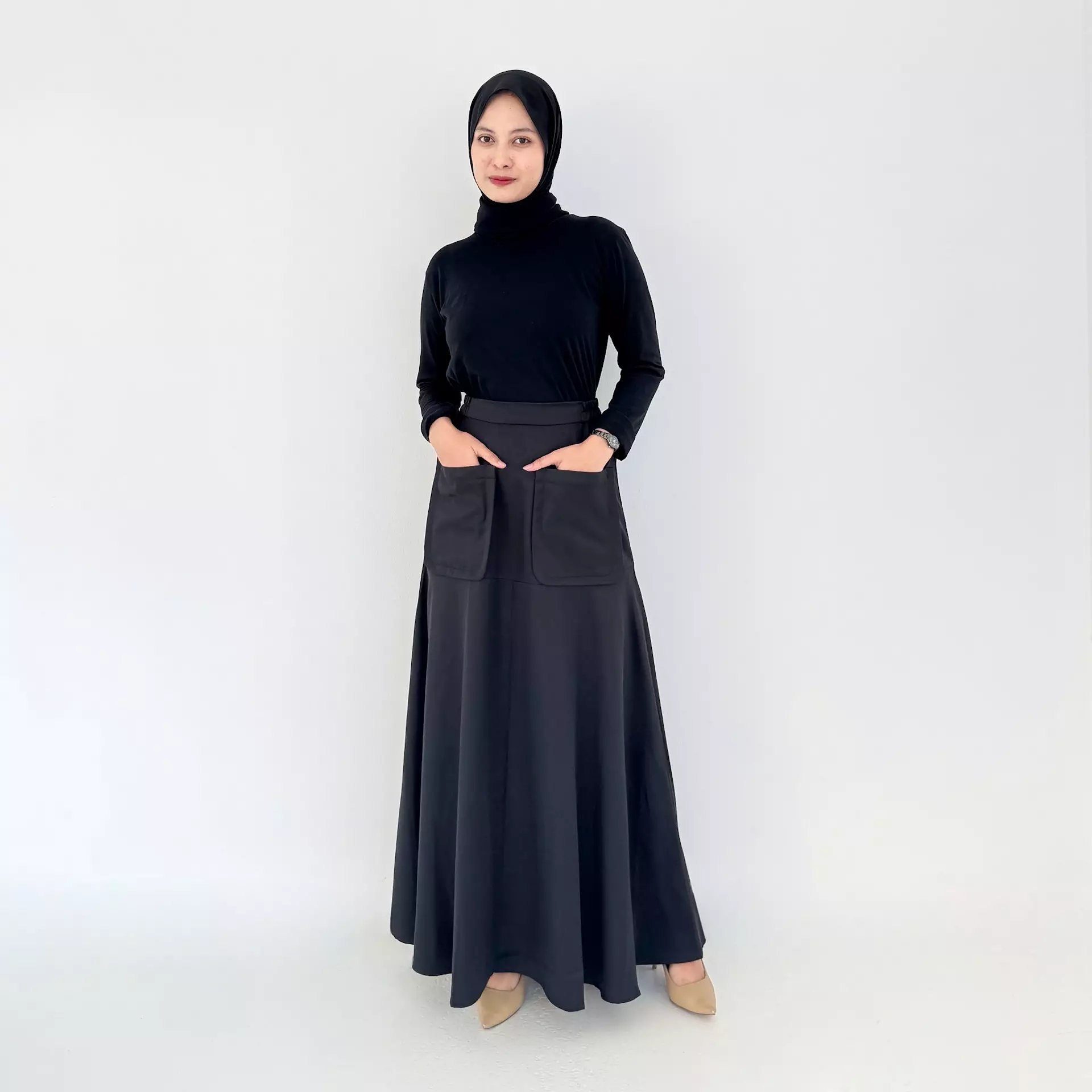 Flare Skirt Agatha (Rok Panjang Katun Wanita) Hitam