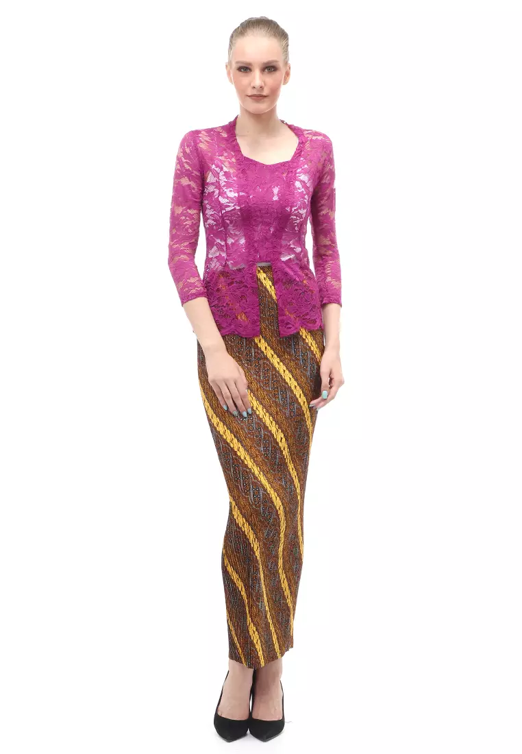 Hara Kebaya Seri 2 Motif Brokat Long Sleeves Atasan Wanita Transparan Premium Quality - Magenta