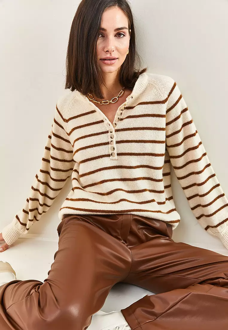 Stripes Buttonhole Knitwear Sweater