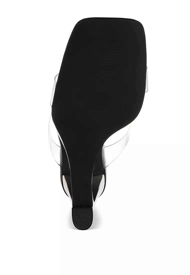 Fantasy Wedge Heel Clear Sandals in Black