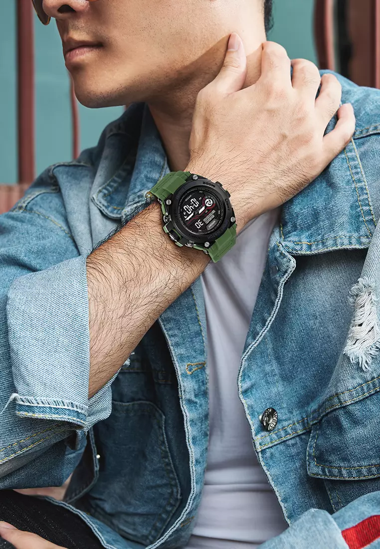 Jam Tangan Pria Analog&Digital Original Tali Silikon Anti Air Jam Tangan Cowok greenblack