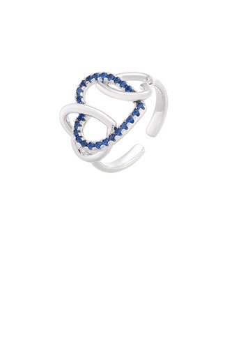 Glamorousky blue 925 Sterling Silver Simple Romantic Hollow Heart Adjustable Open Ring with Blue Cubic Zirconia 850CAAC24D59CBGS_1