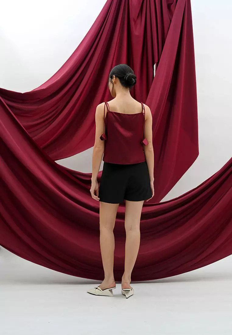 Petal Draped Tank Top in Maroon