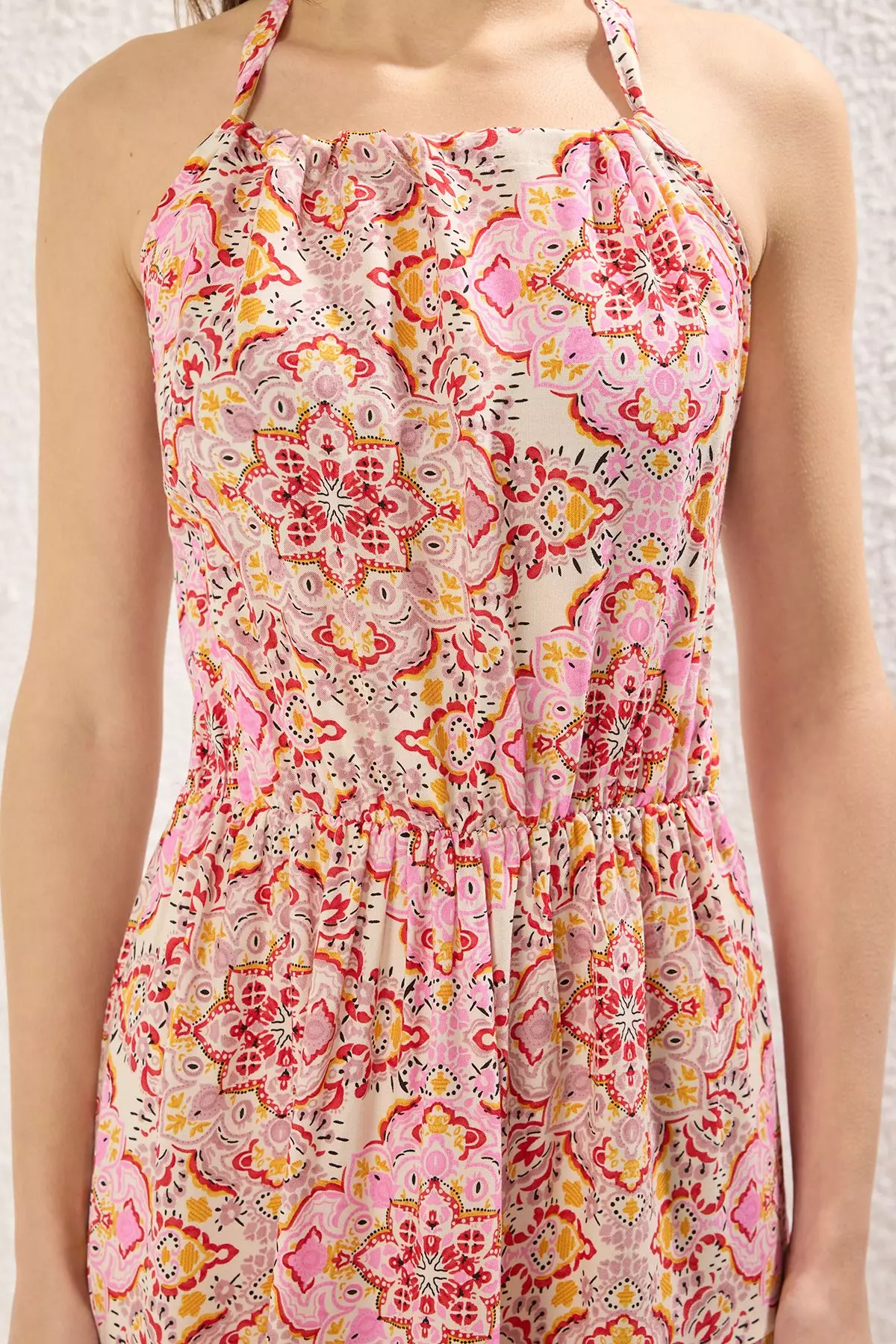 Pink Shawl Pattern Maxi Woven Dress TWOSS25EL00700