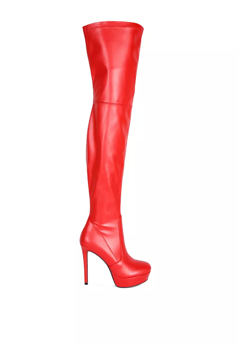 Discount on London Rag  shoes - SKU: Red Faux Leather High Heeled Long Boots