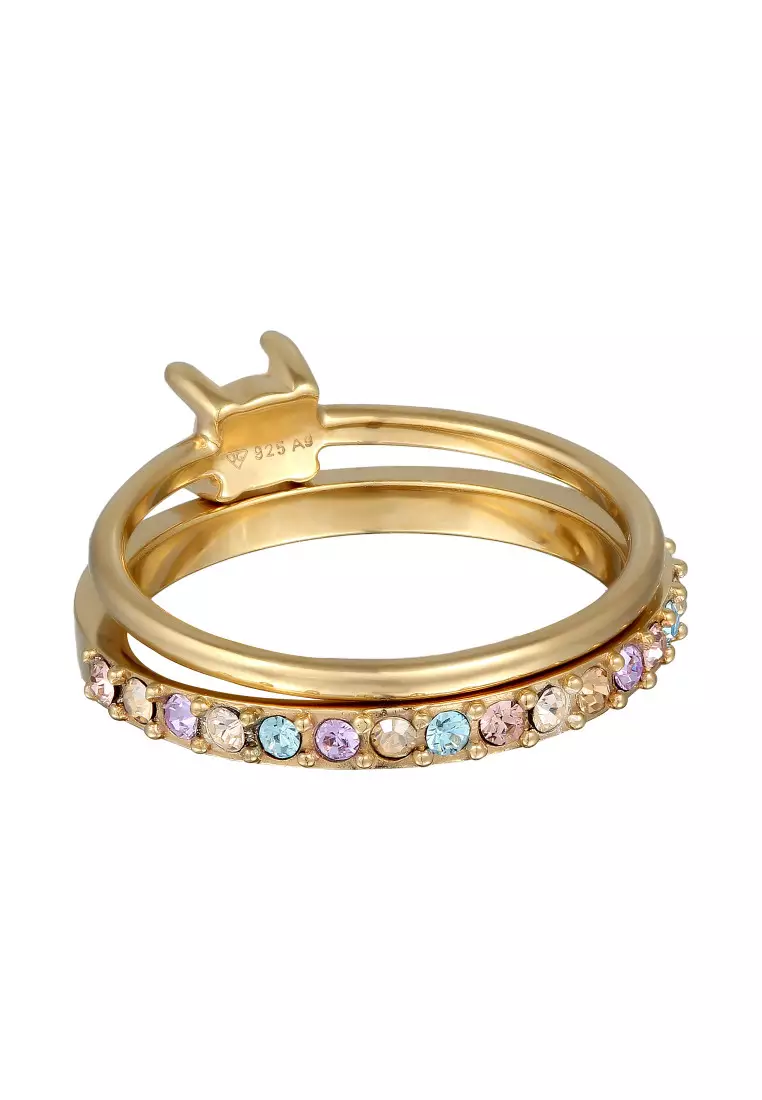 Cincin Perhiasan Perak 925 Wanita Symbol Set with Pearls Crystals Gold Plated
