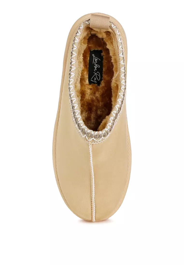Embroidered Platform Classic Slip-On in Beige