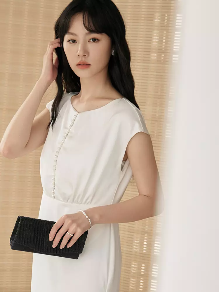 Pearl-Embellished Mermaid A-Line Satin Dress [DA10067]