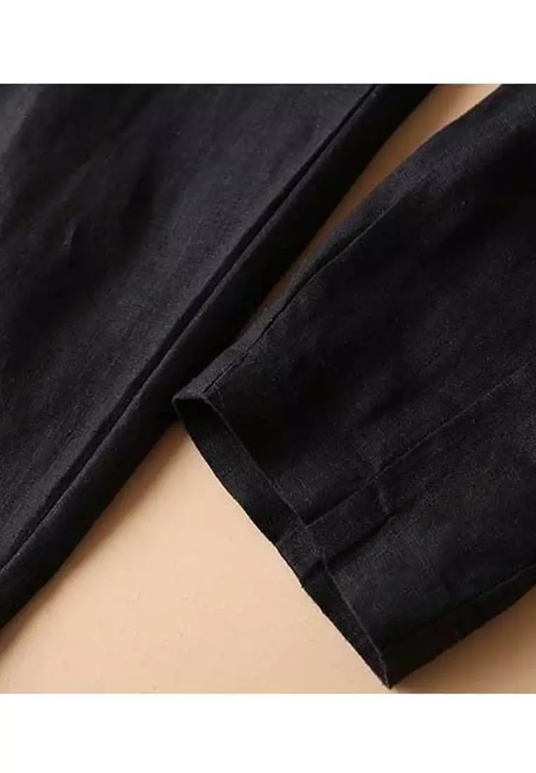 High Waist Cotton-flax Cropped Pants RZ-C132