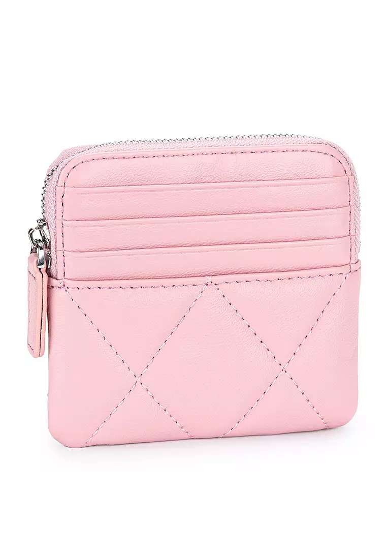 Quilted Sheepskin Card Holder Zip Purse