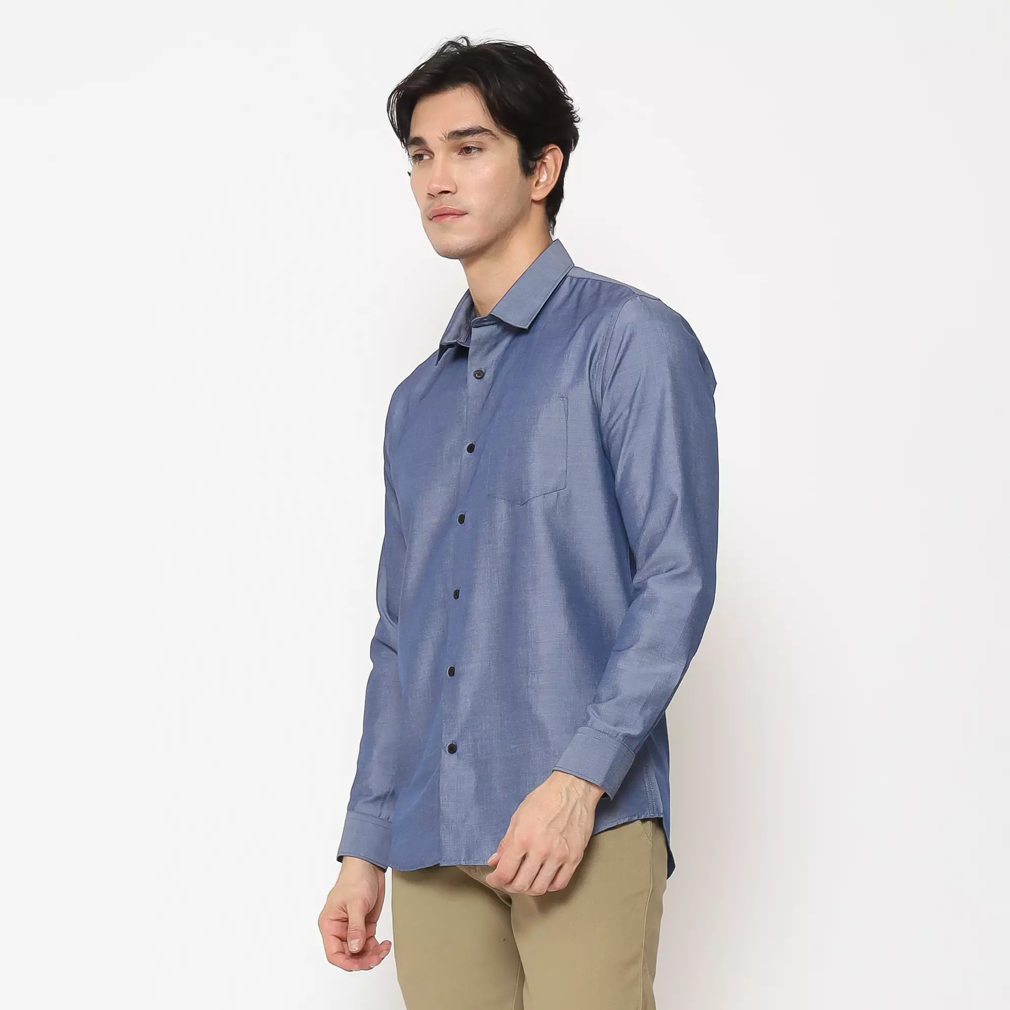 MAGINOT Kemeja Pria Basic Polos Panjang DENIM BLUE