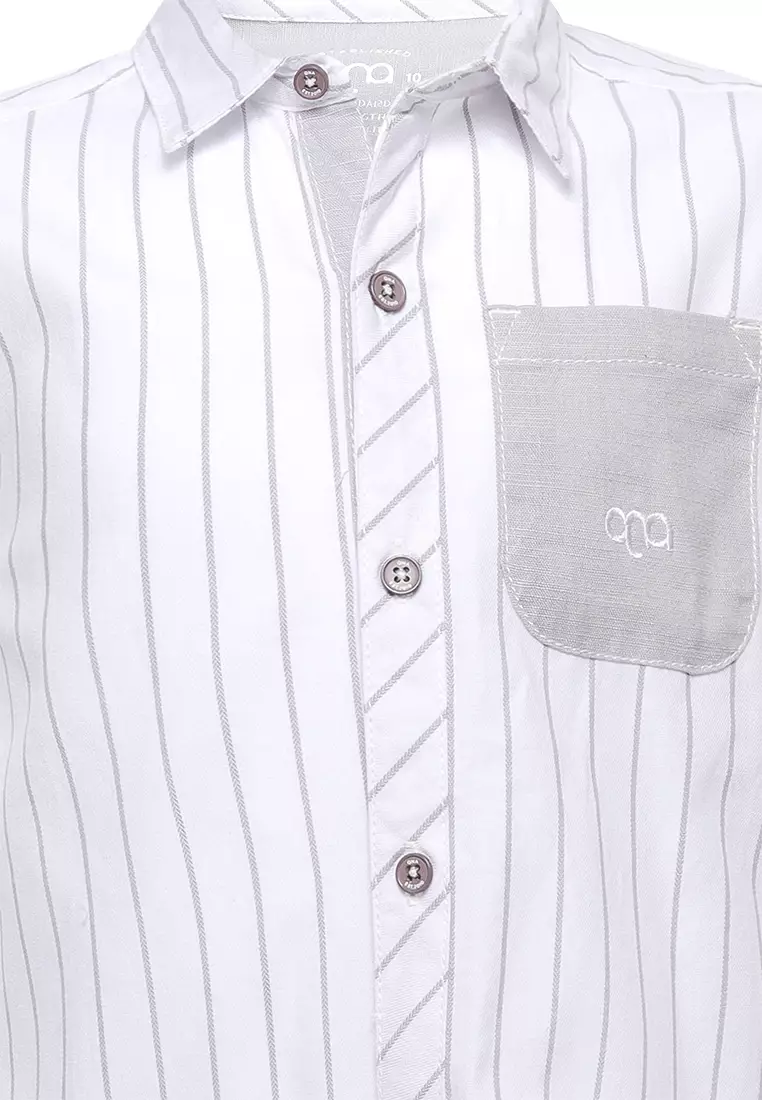 Qna Boy Curt Kemeja Pendek Anak Putih Motif Garis