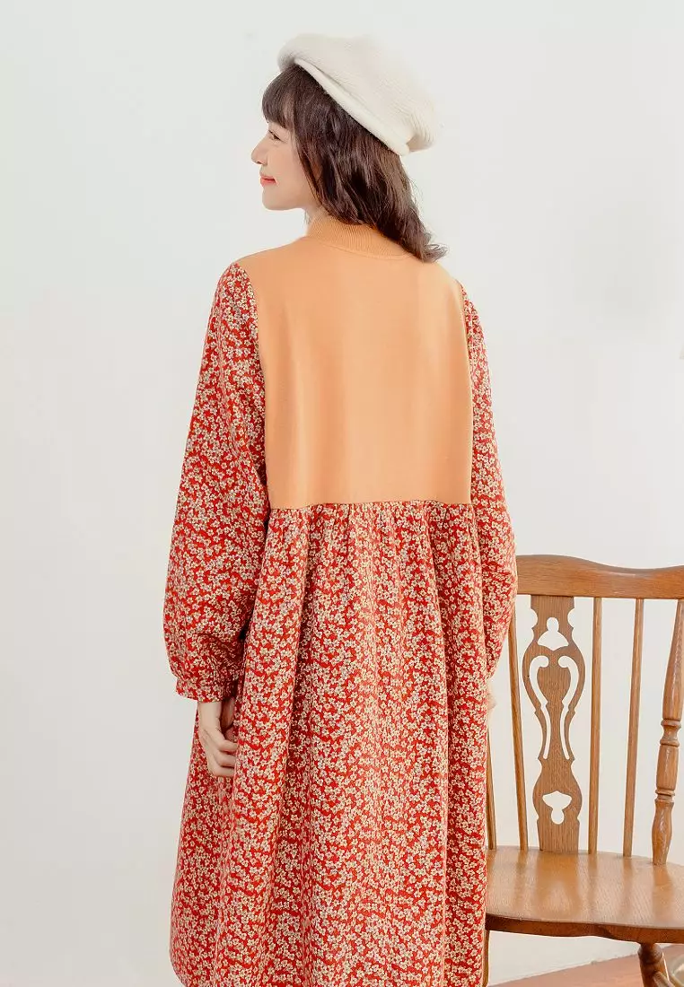 KITTY拿鐵咖啡系列．純棉小碎花假兩件背心洋裝《KB1413》